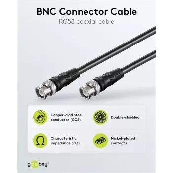Propojovací kabel Wentronic Goobay BNC, černý, 3 m – BNC samec na BNC samec, 75 Ohm koaxiální 50089