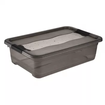 keeeper Storage Box Cornelia, 28 Litre, Crystal-Grey Transparent, with Lid, Slide Lock 1042982700000