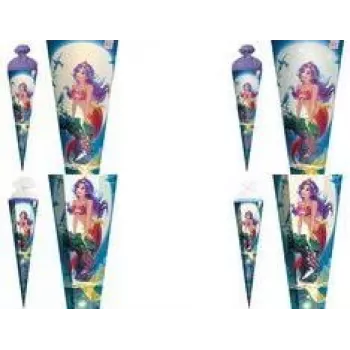 Školní kornout ROTH Magical Mermaid, hranatý, 850 mm, fóliová tylová uzávěra, s fóliovým a flitrovým zdobením - 1 ks (678886)