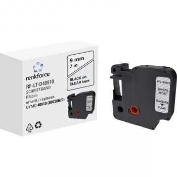 Etiketová páska Renkforce RF-LT-D40910 kompatibilní s DYMO D1 - 40910, 9 mm, transparentní, černá, 7 m RF-6027842