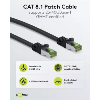 Patch kabel Wentronic Goobay CAT 8.1 S/FTP (PiMF), šedý, 0,5 m 61114