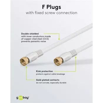 SAT propojovací kabel Wentronic Goobay, 100% stíněný, pozlacený, bílý, 7,5 m - F-samec na F-samec (67294)