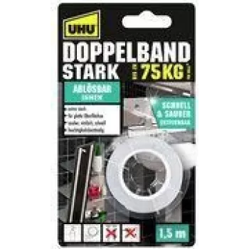 UHU Mounting Tape STRONG, Double-Sided, Up to 75 kg, White Extra Strong, Alternative to Screws & Nails, Holds Permanently - 1 Piece (46890)