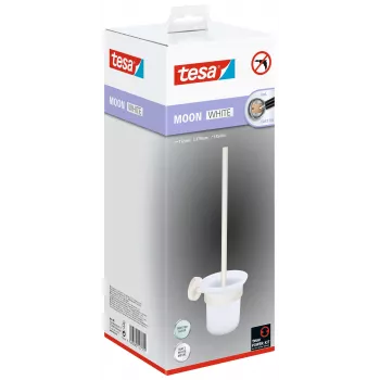 Sada toaletního kartáče a držáku tesa MOON WHITE, samolepicí, kov, matná bílá 40571-00000-00
