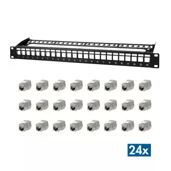 Keystone patch panel LogiLink PrimeLine 24portový stíněný Cat.6A, 19 inch 1U, černý (RAL9005), 24x keystone modul součástí NK5001
