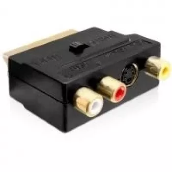 Adaptér Wentronic Goobay SCART, SCART samec na 3 RCA samice + 4pin Mini-DIN samice, černý 50499