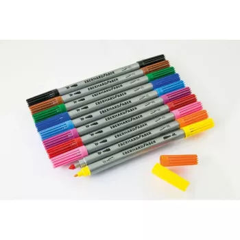 Sada oboustranných fixů Faber-Castell Eberhard Faber COLORI, 10 různých barev, 2,0 mm jemné a 3,0-4,0 mm široké hroty, kartonové pouzdro 550010