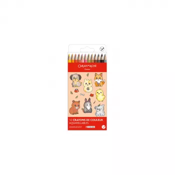 Akvarelové pastelky CARAN D'ACHE Swisscolor Kawaii Animals, sada 12 ks, cedrové dřevo, šestihranné 1285.803