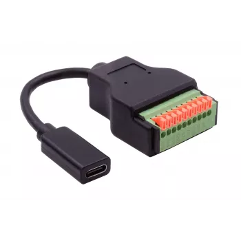 Adaptérový kabel EXSYS EX-49124 USB-C samice na 10pinový svorkovnicový blok s tlačítkem, USB 3.2 Gen 1, 15 cm