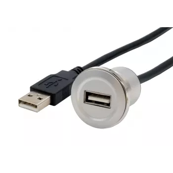 Prodlužovací kabel EXSYS EX-49181 USB 2.0 pro montáž do panelu, USB-A samice na USB-A samec, 30 cm, kovová deska