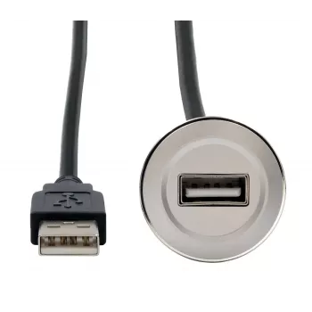 Prodlužovací kabel EXSYS EX-49181 USB 2.0 pro montáž do panelu, USB-A samice na USB-A samec, 30 cm, kovová deska