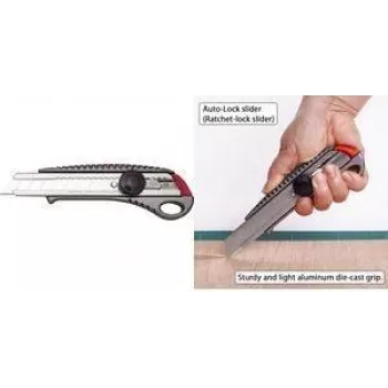 Odlamovací nůž NT Cutter L-550GP 18mm s hliníkovým tělem, kovovým vedením čepele, šroubovým zámkem, antracitový h1310511