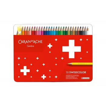 Voděodolné barevné tužky CARAN D'ACHE Swisscolor, 30 různých barev, cedrové dřevo, šestihranné, kovová krabička 1284.730