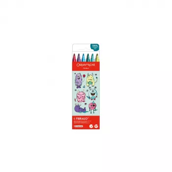 Popisovače CARAN D'ACHE Fibralo Kawaii Monsters, sada 6 ks, na vodní bázi, ve vodě rozpustný inkoust, suché nebo mokré použití (185.801)