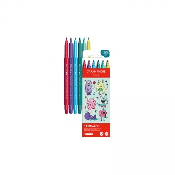 Popisovače CARAN D'ACHE Fibralo Kawaii Monsters, sada 6 ks, na vodní bázi, ve vodě rozpustný inkoust, suché nebo mokré použití (185.801)