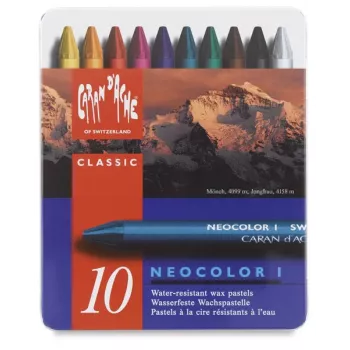 Voskové pastely Caran d'Ache Neocolor I, sada 10 ks, kulaté, papírový obal, homogenní barvy 7000.310