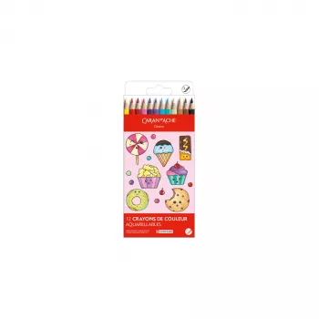 Akvarelové pastelky Caran d'Ache Swisscolor Kawaii Candy, sada 12 ks, šestihranné, cedrové dřevo 1285.802