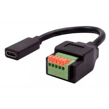 EXSYS EX-49122 adaptér USB-C zásuvka na 5pinový svorkovnicový blok s tlačítkem, USB 2.0, 15 cm