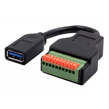 Adaptérový kabel EXSYS EX-49126 USB-A zásuvka na 10pinový svorkovnicový blok s tlačítkem, USB 3.2 Gen 1, 15 cm