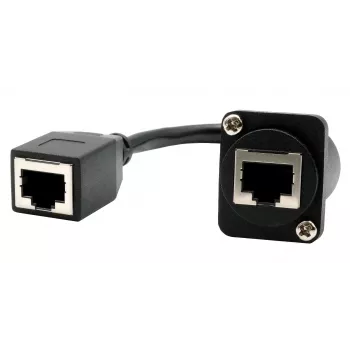 Panelová spojka RJ45 EXSYS D-Type, zásuvka na zásuvku, CAT.5e, 20 cm, stíněná, černá EX-49160