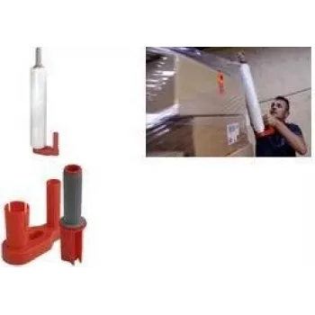 Ruční odvíječ stretch fólie RAADHUIS, červená/šedá, plast, 2 díly, pro role do šířky 500 mm, jádro 38-76 mm (RD-351196)