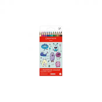 Pastelky Caran d'Ache Swisscolor Kawaii Monsters rozpustné ve vodě sada 12 ks šestihranné cedrové dřevo 1285.801