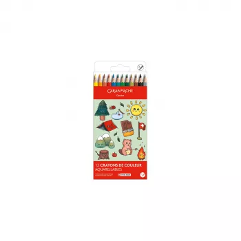Sada akvarelových pastelek Caran d'Ache Swisscolor Kawaii Swiss, 12 ks, cedrové dřevo, šestihranné 1285.804