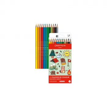 Sada akvarelových pastelek Caran d'Ache Swisscolor Kawaii Swiss, 12 ks, cedrové dřevo, šestihranné 1285.804