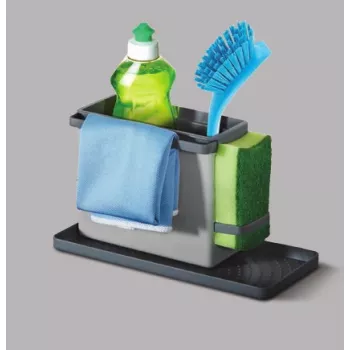 Organizér do dřezu Tidytex Metaltex, plast, šedý, 2 výsuvné držáky na houby a utěrky 297530109