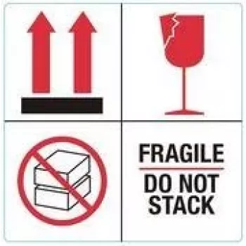 Výstražné etikety RILLPRINT 76930 FRAGILE / DO NOT STACK, permanentní lepidlo, papír, bílá/červená/černá, 100 x 50 mm, 500 etiket na roli