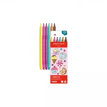 Sada fixů CARAN D'ACHE Fibralo Kawaii Candy, 6 ks, na vodní bázi, ve vodě rozpustný inkoust, suché i mokré použití (185.802)