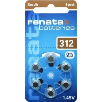Renata ZA312 Zinc-Air Hearing Aid Battery PR41 165 mAh 1.4 V 6-Pack ZA312.DP6 0HG