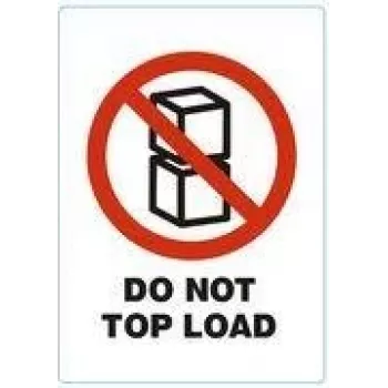 Výstražné etikety RILLPRINT DO NOT TOP LOAD permanentně lepicí, bílé s červeným/černým textem, 74 x 105 mm, 500 etiket na roli 76950