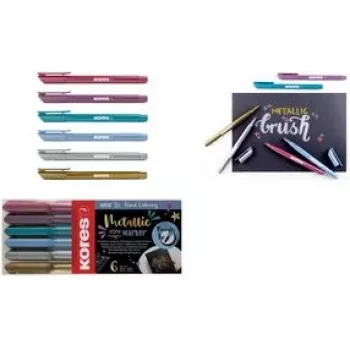 Fixy Kores Brush Tip Marker Metallic Style Brushpen v metalických barvách, štětcový hrot, ideální pro umění a tvoření - 1 ks (M21461)