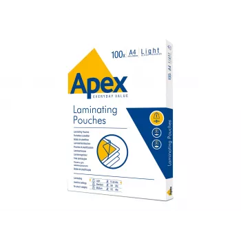 Laminovací fólie Fellowes Apex A4 pro lehké zatížení, lesklé, 80 mikronů, 100 ks