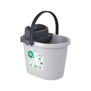 Oválový kbelík s plochým ždímacím mechanismem na stisknutí ECO EGO 10 l šedo/zelený polypropylen