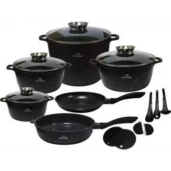 Zilner Marble 17-Piece Cookware Set Black ZL-8636