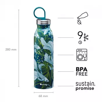 Aladdin X Naito Chilled Thermavac 0.55L Stainless Steel Thermo Bottle Goldfish Green
