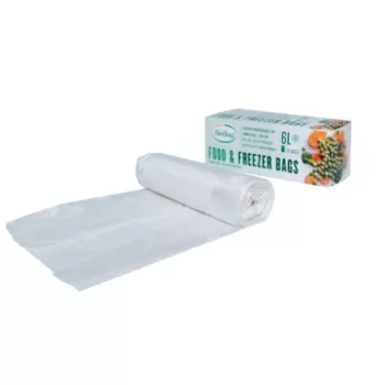 BioBag 6L Compostable Food Freezer Bags, 20 Perforated Bags per Roll, 24 x 50 cm, 18 Micron, Transparent