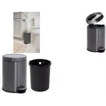 Šlapací odpadkový koš Rubbermaid, kulatý, 6 litrů, tmavě šedá nerez ocel s odnímatelnou plastovou vnitřní nádobou 2179250