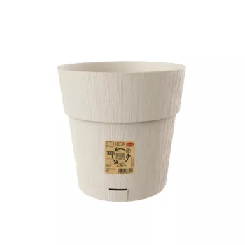 Kulatý květináč s podmisou STEFANPLAST Ethica, bílý, průměr 25 cm, výška 25 cm, 12,3 l, polypropylen odolný UV záření a mrazu, interiér/exteriér