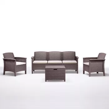 Zahradní nábytek BICA Venezia 3 béžový – outdoorová lounge pro 5 osob s hliníkovým rámem, lanovým výpletem a stolem z tvrzeného skla