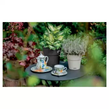 Kulatý květináč STEFANPLAST Ethica s miskou, hnědý, 40x39 cm, 25 l