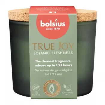 Vonná svíčka ve sklenici s korkovým víčkem BOLSIUS True Joy, Botanic Freshness, Ø66 x 83 mm