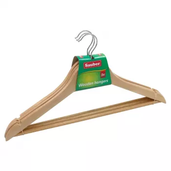Dřevěná ramínka SAUBER 24850002 3 ks, přírodní, chromovaný otočný háček, 45 cm