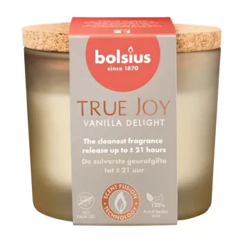 Vonná svíčka ve skle BOLSIUS True Joy Vanilla Delight s korkovým víčkem, Ø66x83 mm