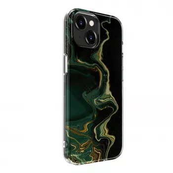Pouzdro PC pro Apple iPhone 15 Evelatus, tmavě zelený mramor