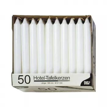 Tyčová svíčka PAPSTAR bílá, výška 196 mm, průměr 22 mm, 100 ks, parafín, doba hoření 7 h