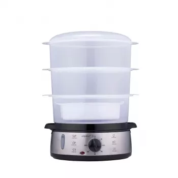 Elektrická parní hrnec Alpina 800W stříbrná 3 patra 9,5L bez BPA