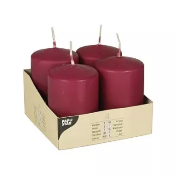 PAPSTAR válcové svíčky 8 cm bordó (4 ks)